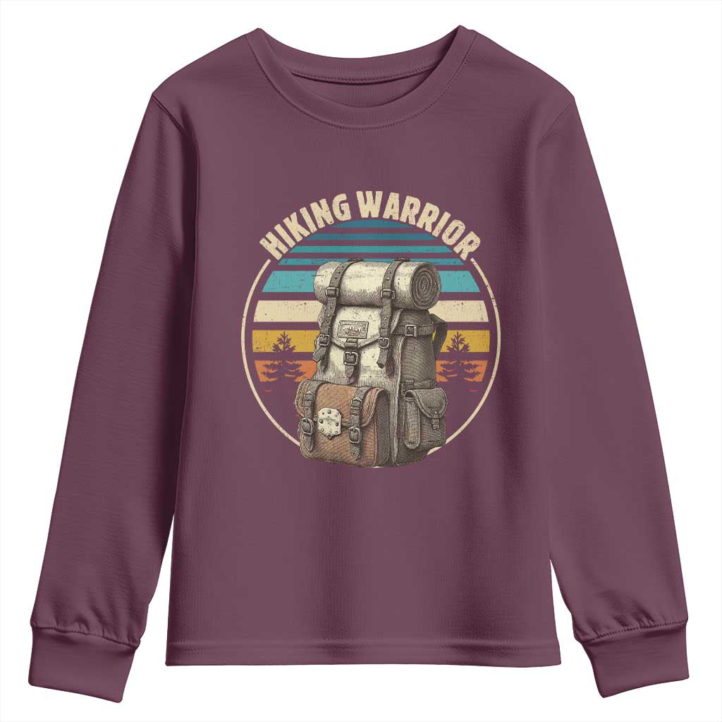 Funny Hiking Warrior Retro Backpack Nature Adventure Youth Sweatshirt TS11 Maroon Print Your Wear