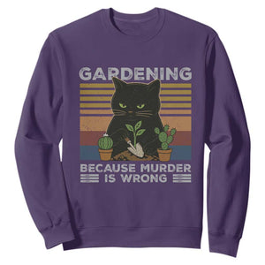 Funny Gardening Because Murder Is Wrong Sweatshirt Retro Black Cat Plant Lover TS11 Purple Print Your Wear