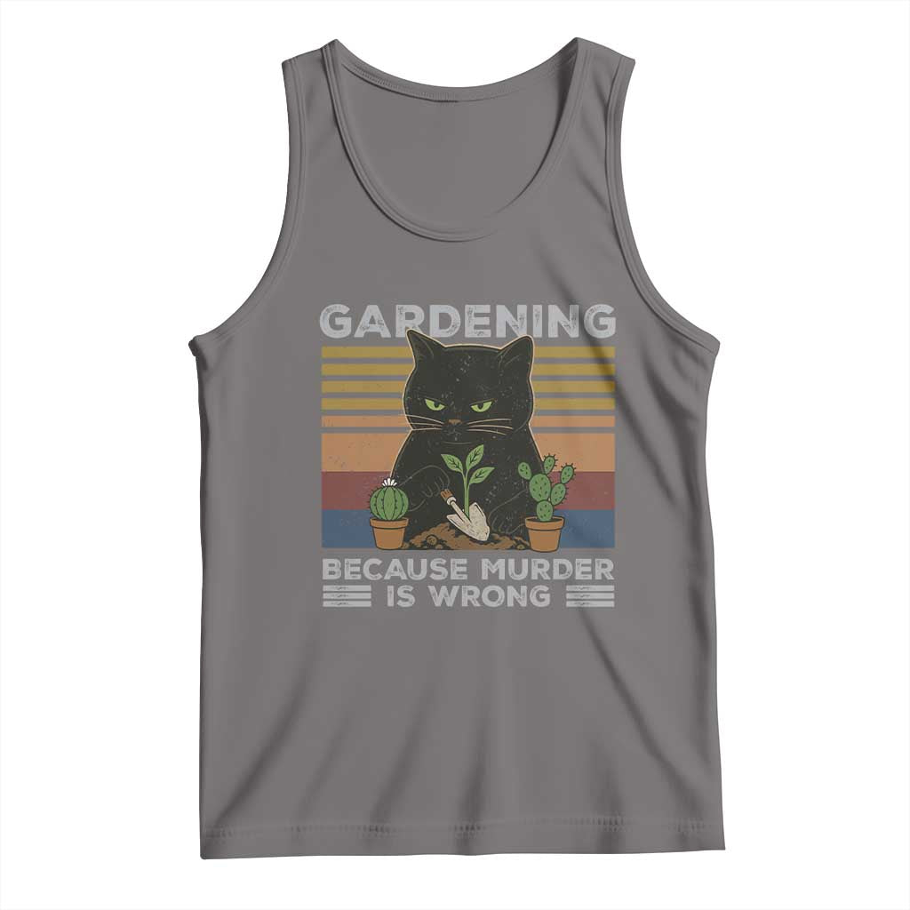 Funny Gardening Because Murder Is Wrong Tank Top Retro Black Cat Plant Lover TS11 Deep Heather Print Your Wear
