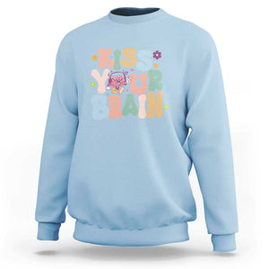 Funny Special Education Teacher Sweatshirt Kiss Your Brain Retro Groove Flower Star TS11 Light Blue Print Your Wear