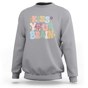 Funny Special Education Teacher Sweatshirt Kiss Your Brain Retro Groove Flower Star TS11 Sport Gray Print Your Wear