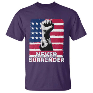 Trump Presient Never Surrender 2024 T Shirt US Flag Raised Fist TS11 Purple Print Your Wear