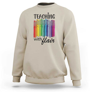 Funny Teacher Sweatshirt Teaching With Flair Colorful Pen Back To School TS11 Sand Print Your Wear