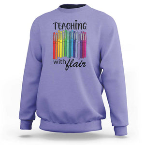 Funny Teacher Sweatshirt Teaching With Flair Colorful Pen Back To School TS11 Violet Print Your Wear