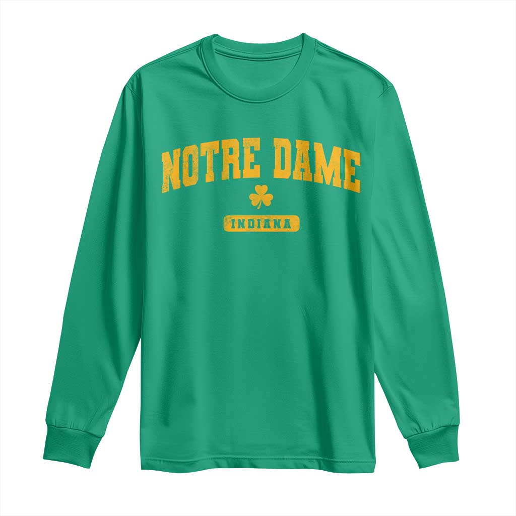 Notre Dame Indiana Long Sleeve Shirt Vintage Varsity Sports IN State Gold Shamrock TS11 Irish Green Print Your Wear