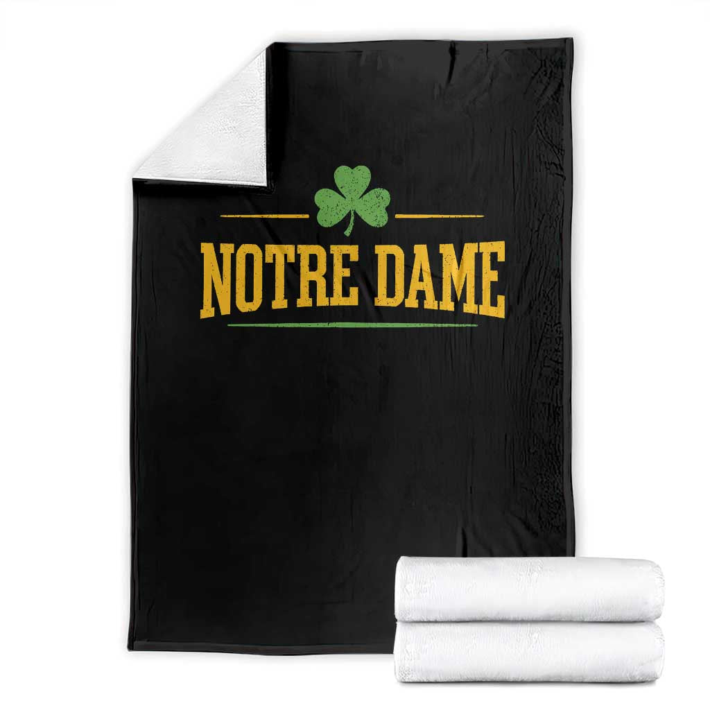 Notre Dame Throw Blanket Vintage Varsity Sports IN State Gold Shamrock TS11 Black Print Your Wear