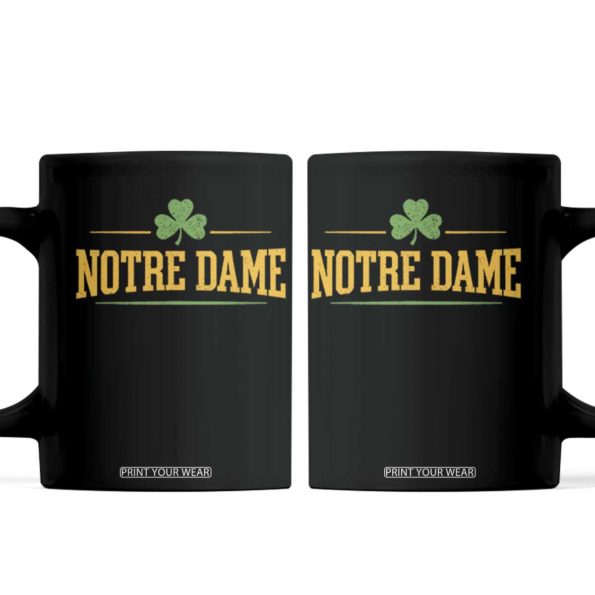 Notre Dame Coffee Mug Vintage Varsity Sports IN State Gold Shamrock TS11 Black Print Your Wear