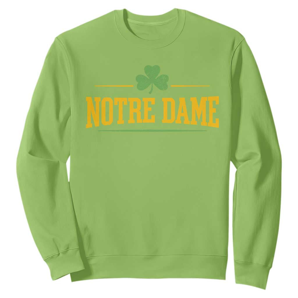Notre Dame Sweatshirt Vintage Varsity Sports IN State Gold Shamrock TS11 Lime Print Your Wear