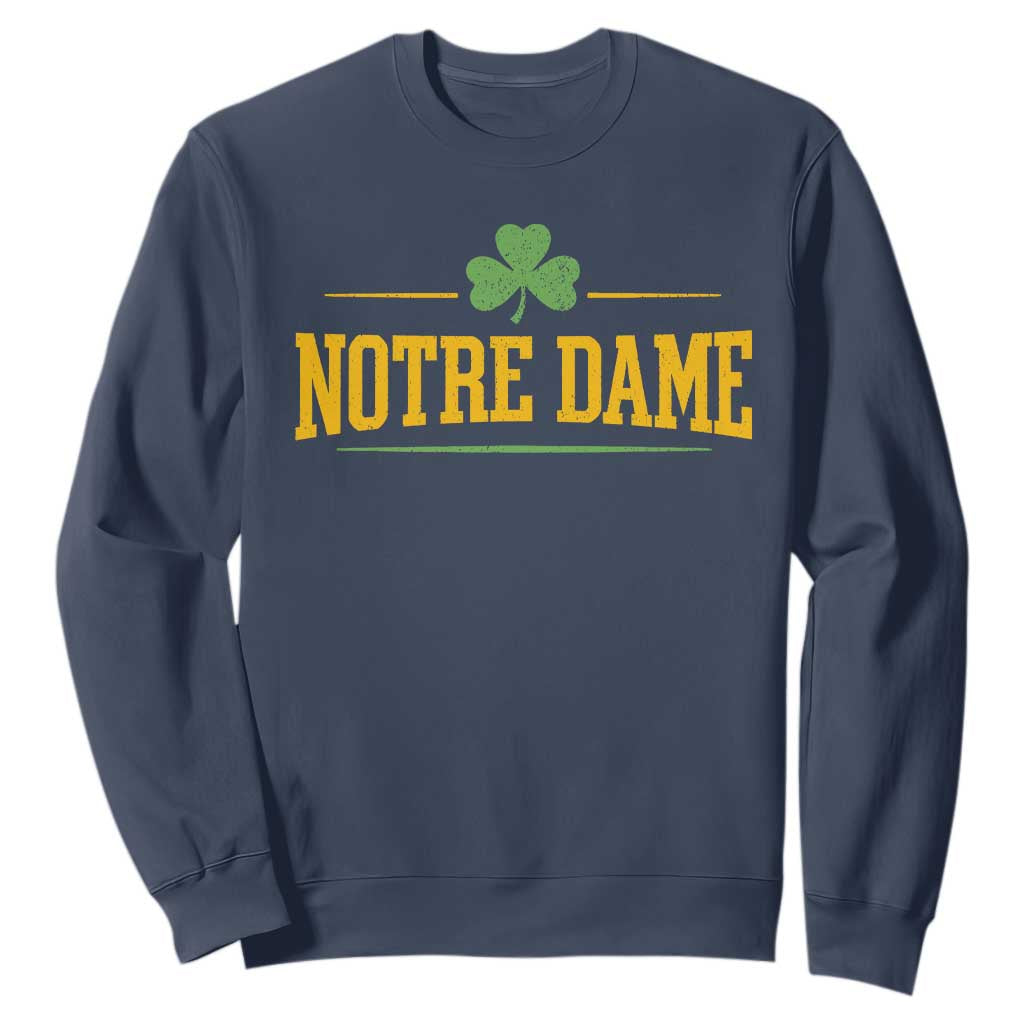 Notre Dame Sweatshirt Vintage Varsity Sports IN State Gold Shamrock TS11 Navy Print Your Wear