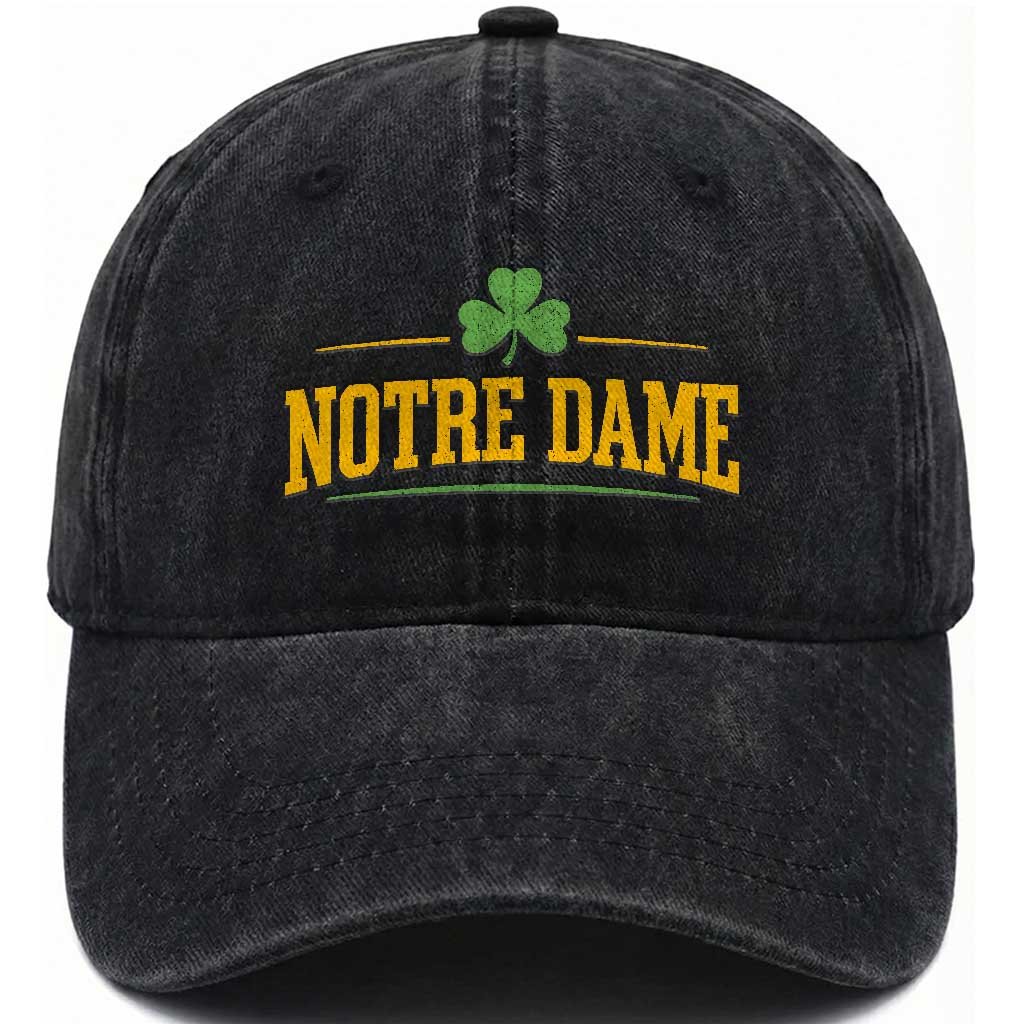 Notre Dame Washed Cotton Baseball Cap Vintage Varsity Sports IN State Gold Shamrock TS11 Print Your Wear