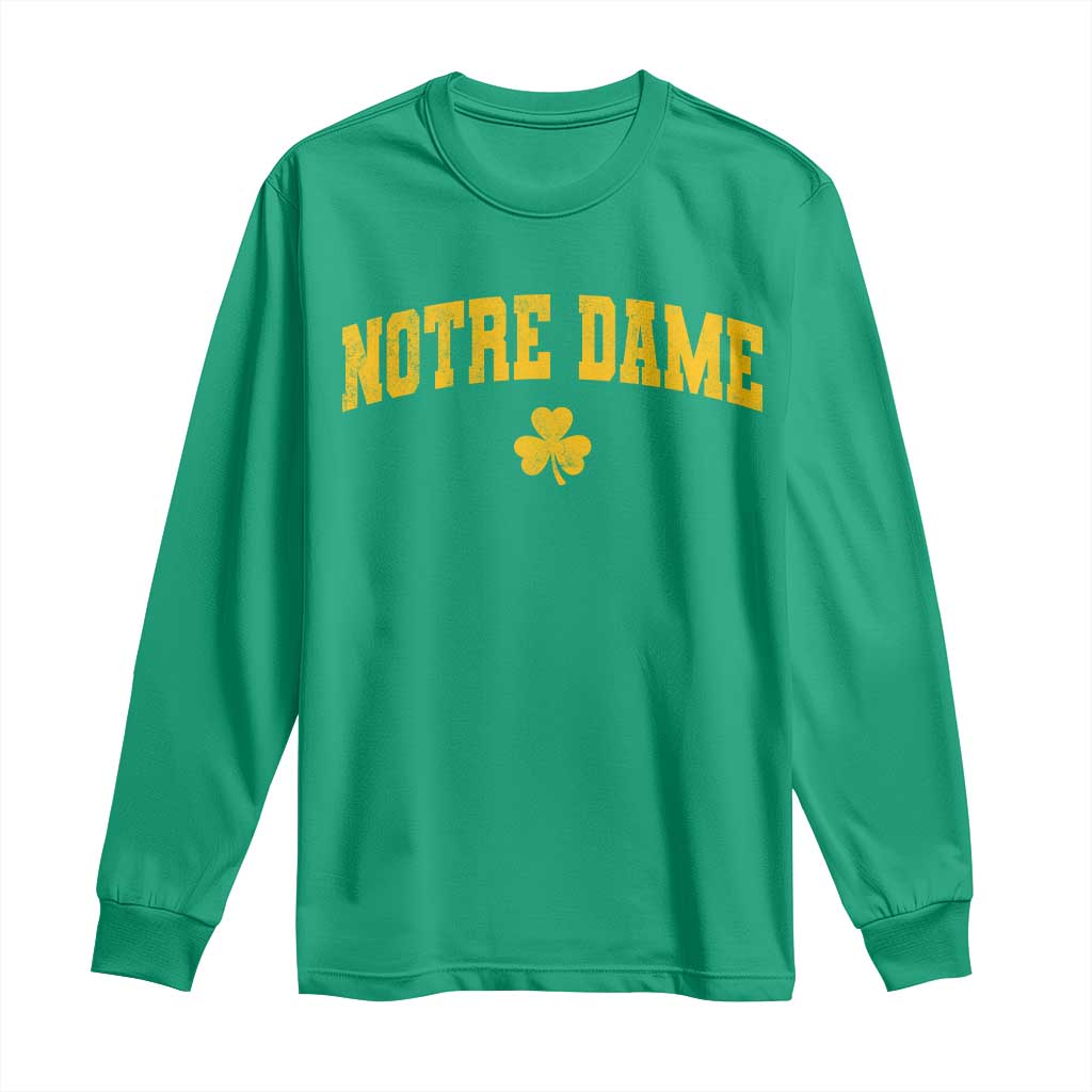 Notre Dame Indiana State Long Sleeve Shirt Vintage Varsity Sports Jersey Style Gold Shamrock TS11 Irish Green Print Your Wear