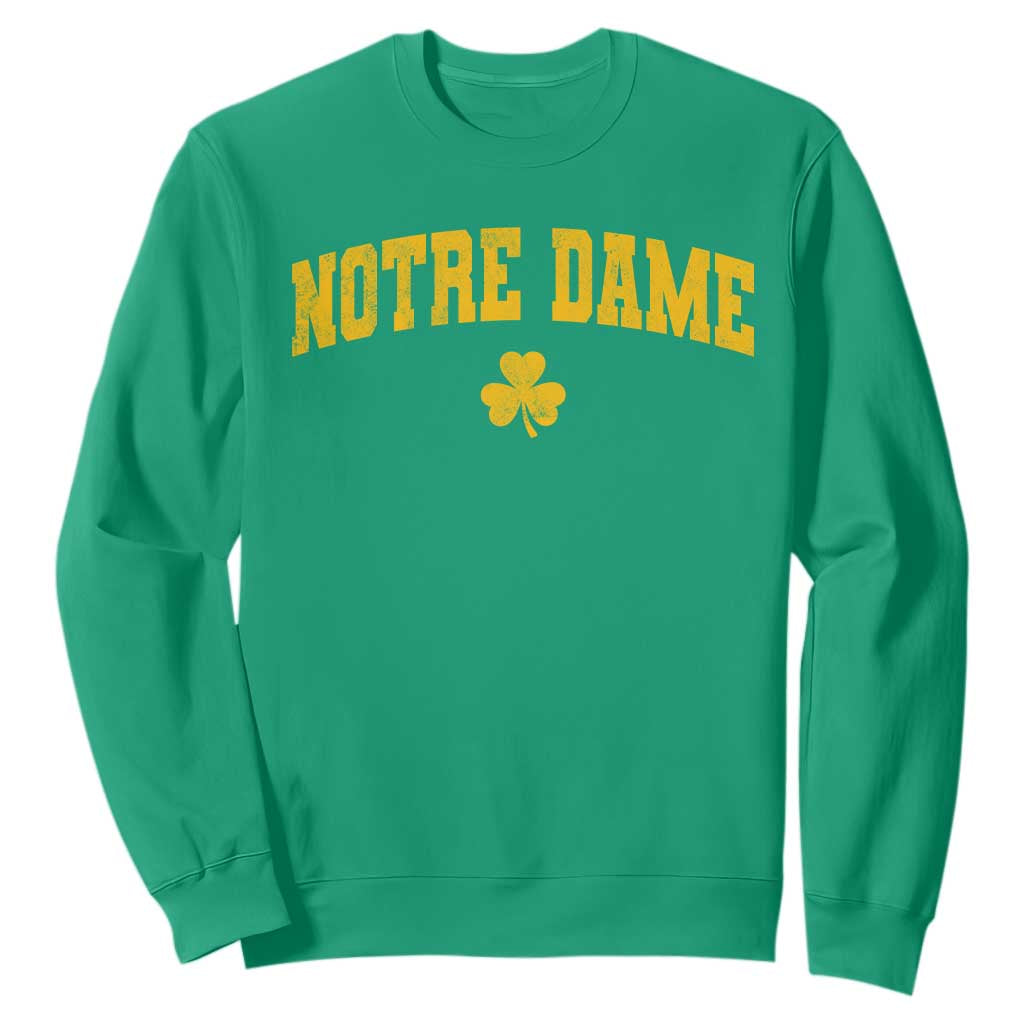 Notre Dame Indiana State Sweatshirt Vintage Varsity Sports Jersey Style Gold Shamrock TS11 Irish Green Print Your Wear
