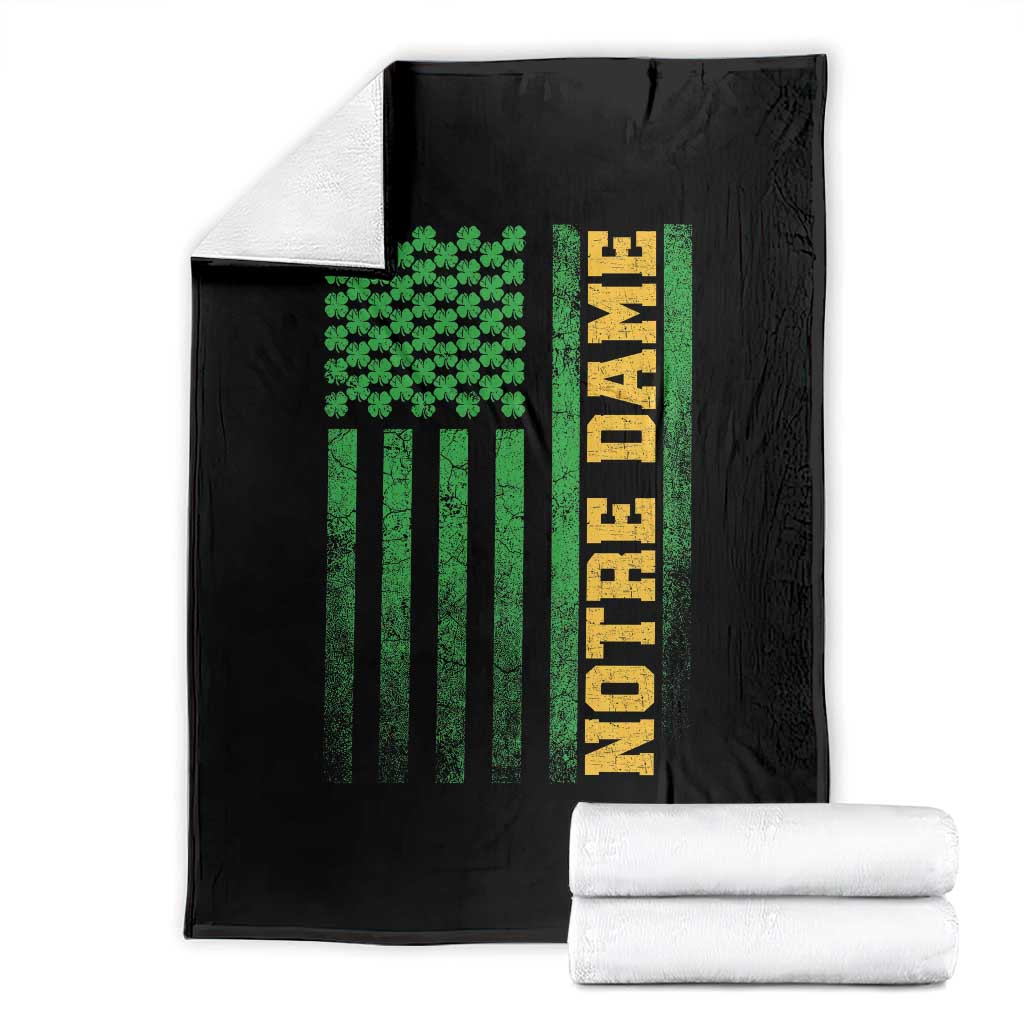 Vintage Notre Dame Indiana Shamrock American Flag Throw Blanket TS11 Black Print Your Wear