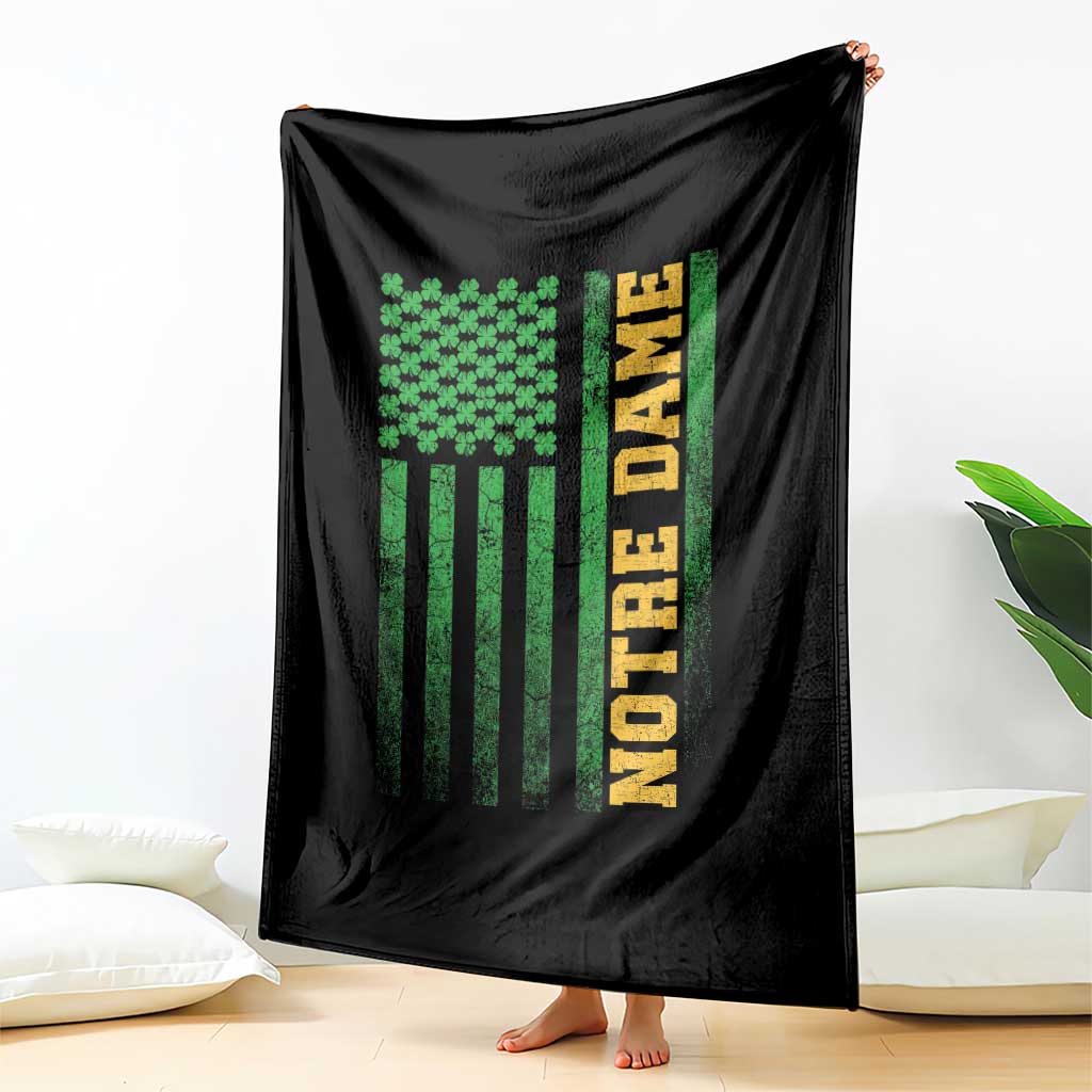 Vintage Notre Dame Indiana Shamrock American Flag Throw Blanket TS11 Print Your Wear