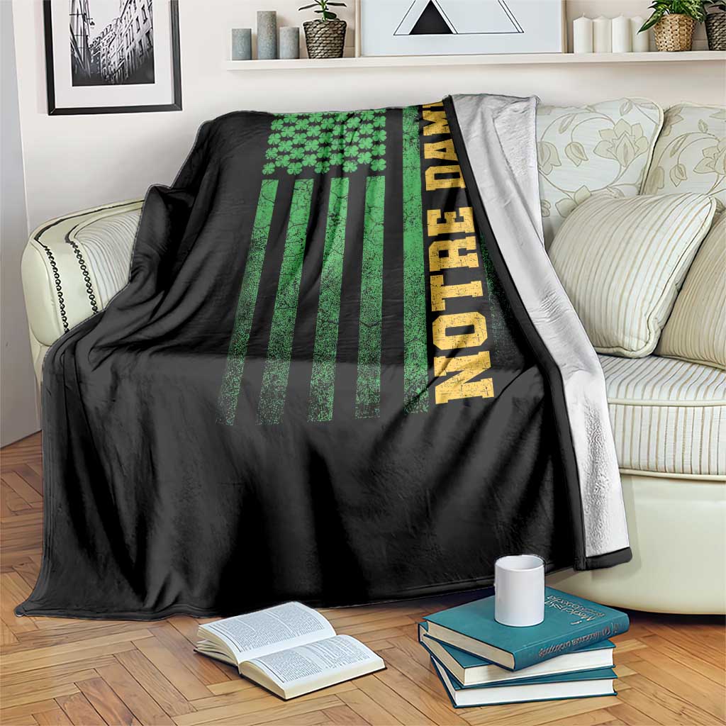 Vintage Notre Dame Indiana Shamrock American Flag Throw Blanket TS11 Print Your Wear