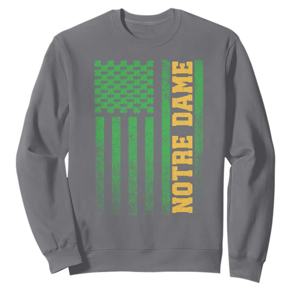 Vintage Notre Dame Indiana Shamrock American Flag Sweatshirt TS11 Charcoal Print Your Wear