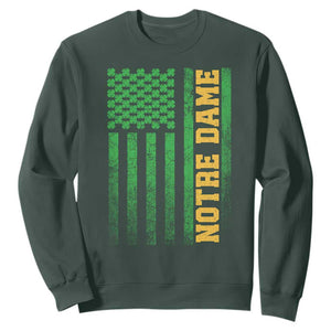 Vintage Notre Dame Indiana Shamrock American Flag Sweatshirt TS11 Dark Forest Green Print Your Wear