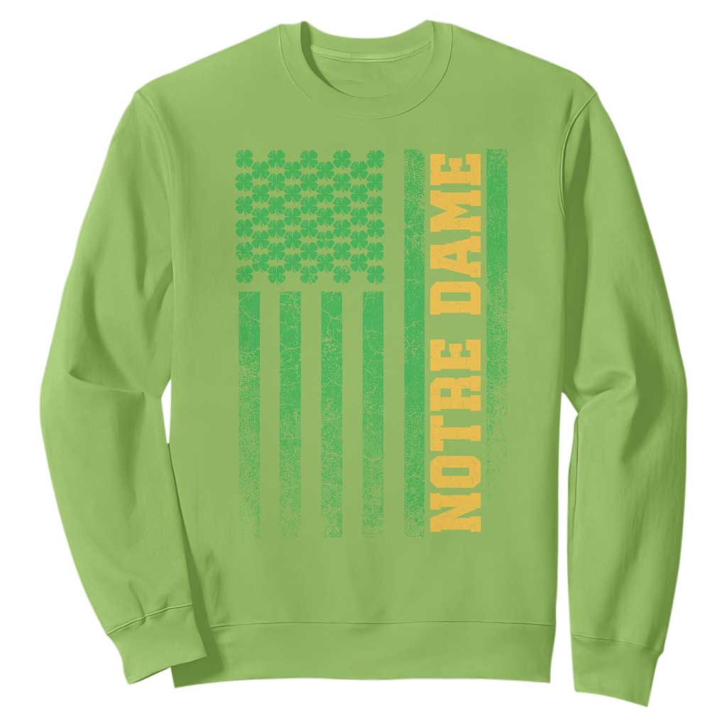 Vintage Notre Dame Indiana Shamrock American Flag Sweatshirt TS11 Lime Print Your Wear