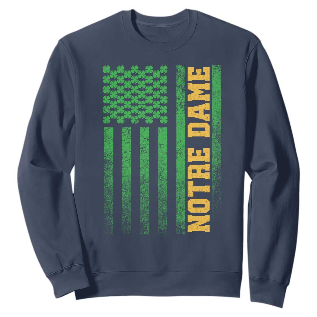 Vintage Notre Dame Indiana Shamrock American Flag Sweatshirt TS11 Navy Print Your Wear
