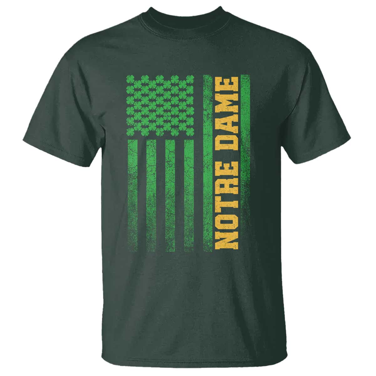 Vintage Notre Dame Indiana Shamrock American Flag T Shirt TS11 Dark Forest Green Print Your Wear