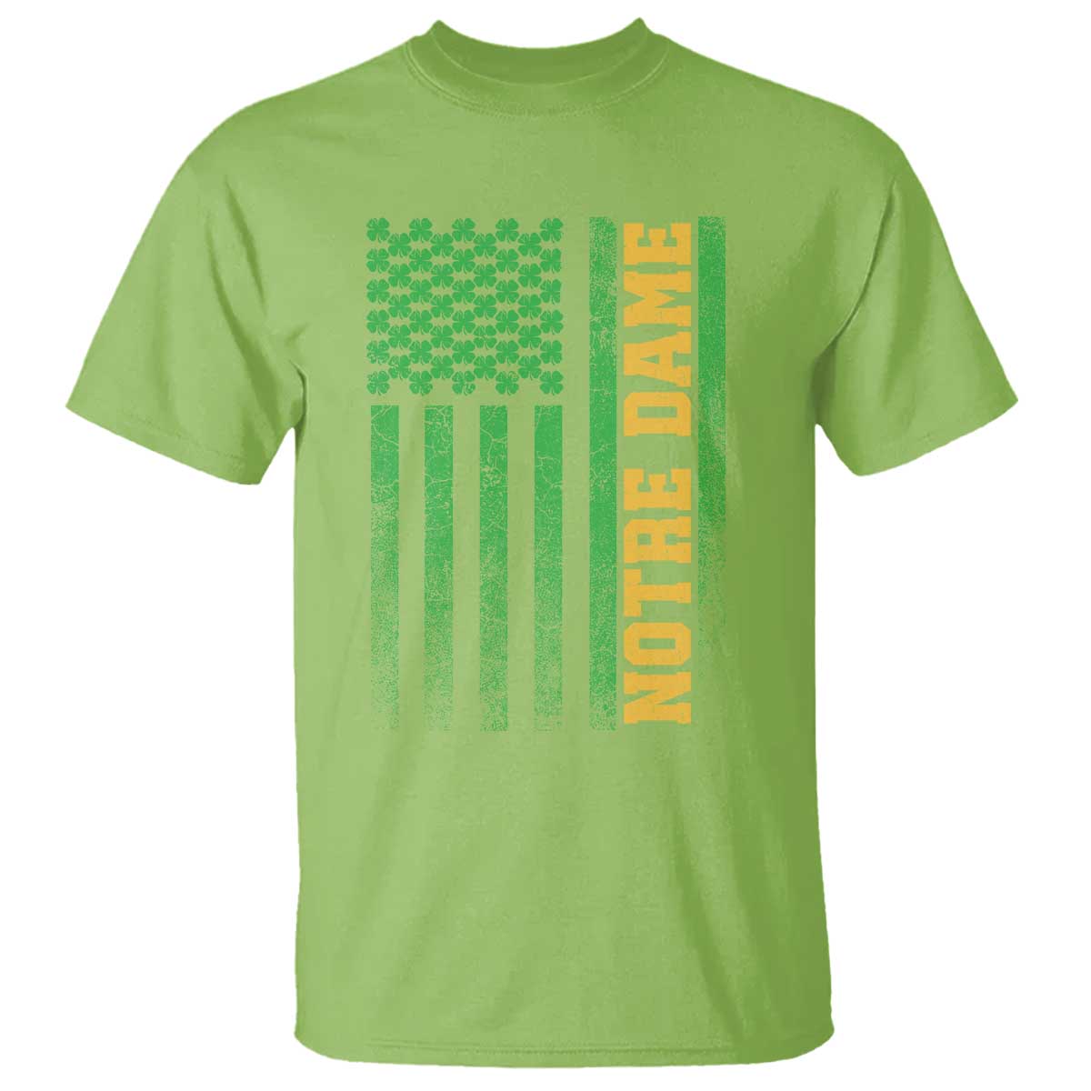 Vintage Notre Dame Indiana Shamrock American Flag T Shirt TS11 Lime Print Your Wear