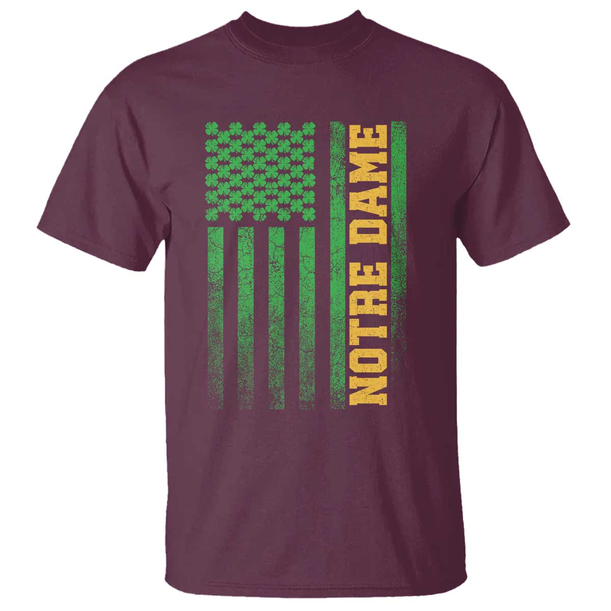 Vintage Notre Dame Indiana Shamrock American Flag T Shirt TS11 Maroon Print Your Wear
