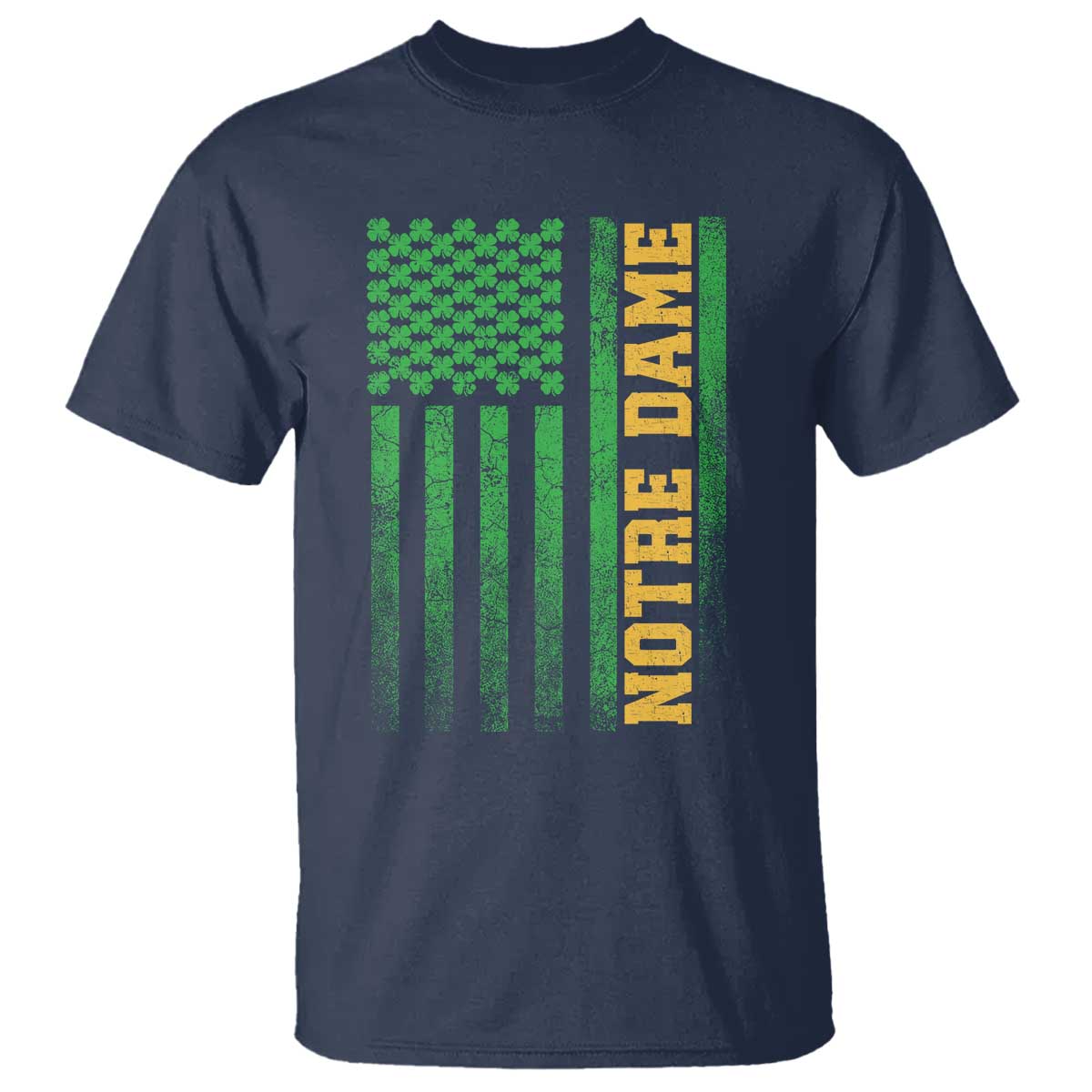 Vintage Notre Dame Indiana Shamrock American Flag T Shirt TS11 Navy Print Your Wear