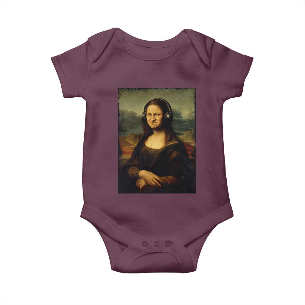 Funny Mona Lisa Bass Face Music Lovers DJs Baby Onesie TS11 Maroon Print Your Wear