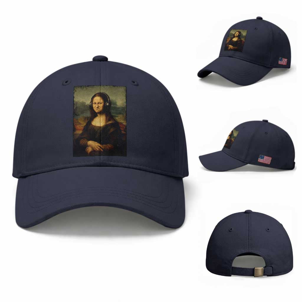 Funny Mona Lisa Bass Face Music Lovers DJs Baseball Cap TS11 Baseball Cap Universal Fit Navy Print Your Wear