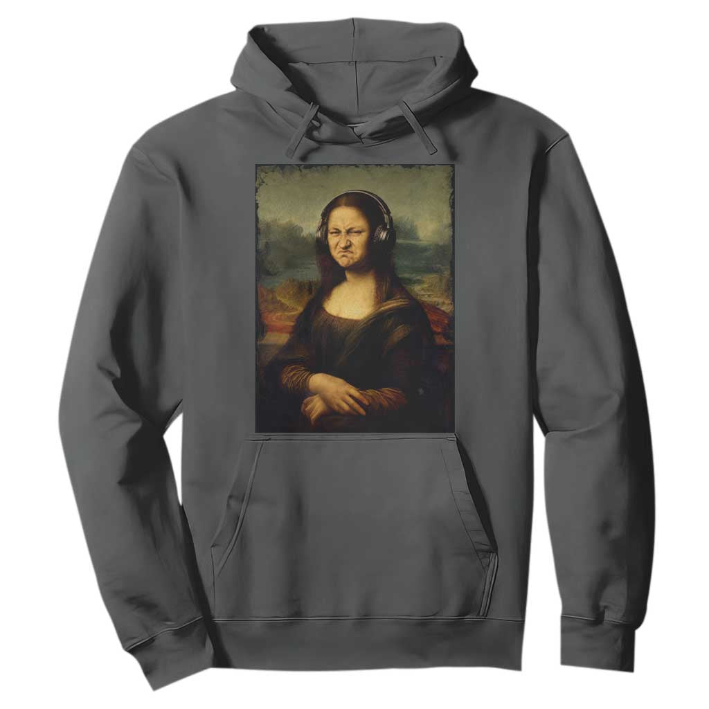 Funny Mona Lisa Bass Face Music Lovers DJs Hoodie TS11 Dark Heather Print Your Wear