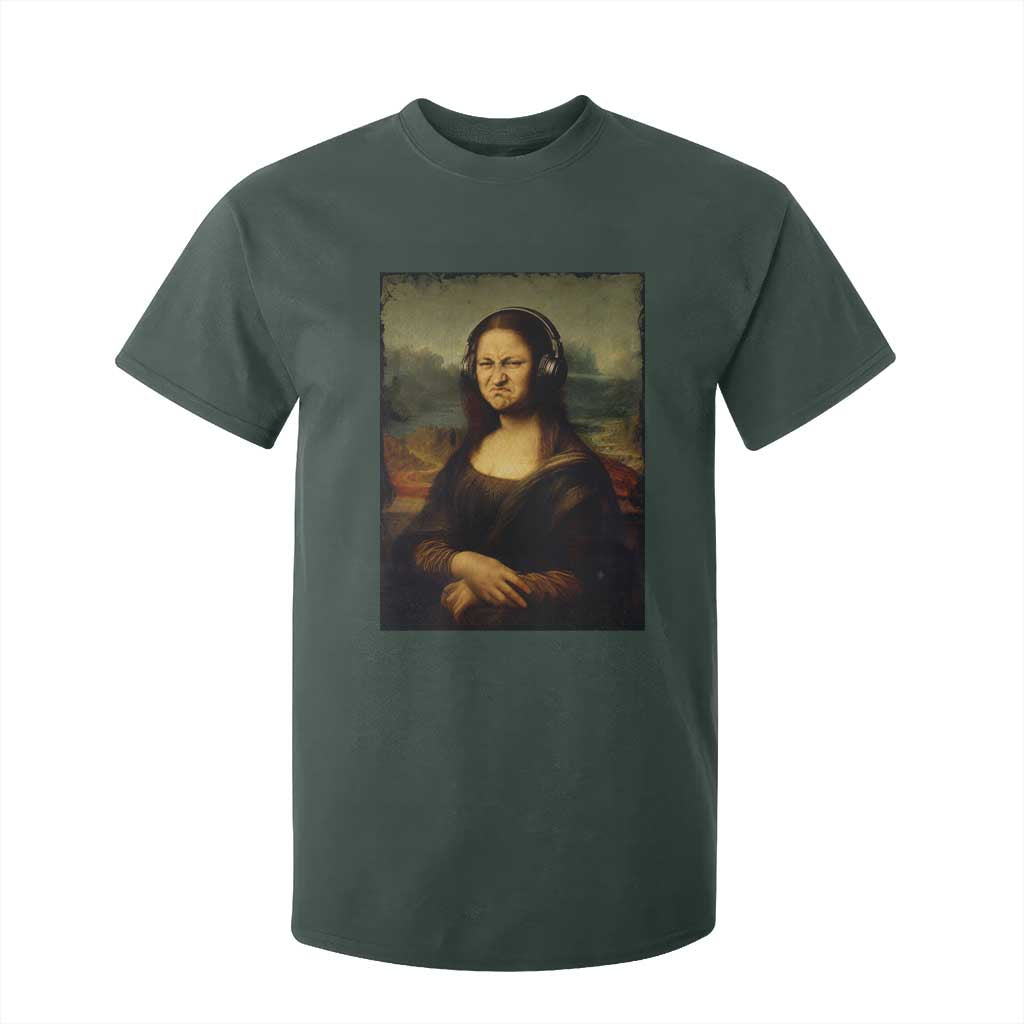 Funny Mona Lisa Bass Face Music Lovers DJs T Shirt For Kid TS11 Dark Forest Green Print Your Wear