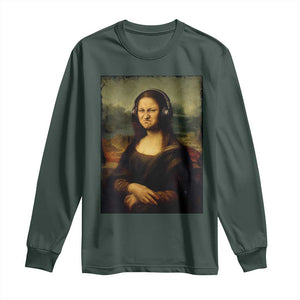 Funny Mona Lisa Bass Face Music Lovers DJs Long Sleeve Shirt TS11 Dark Forest Green Print Your Wear