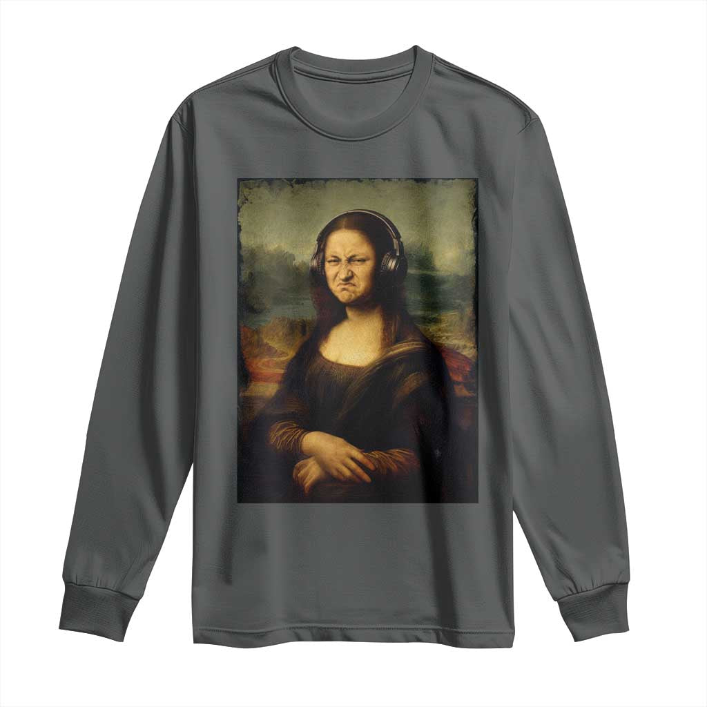 Funny Mona Lisa Bass Face Music Lovers DJs Long Sleeve Shirt TS11 Dark Heather Print Your Wear