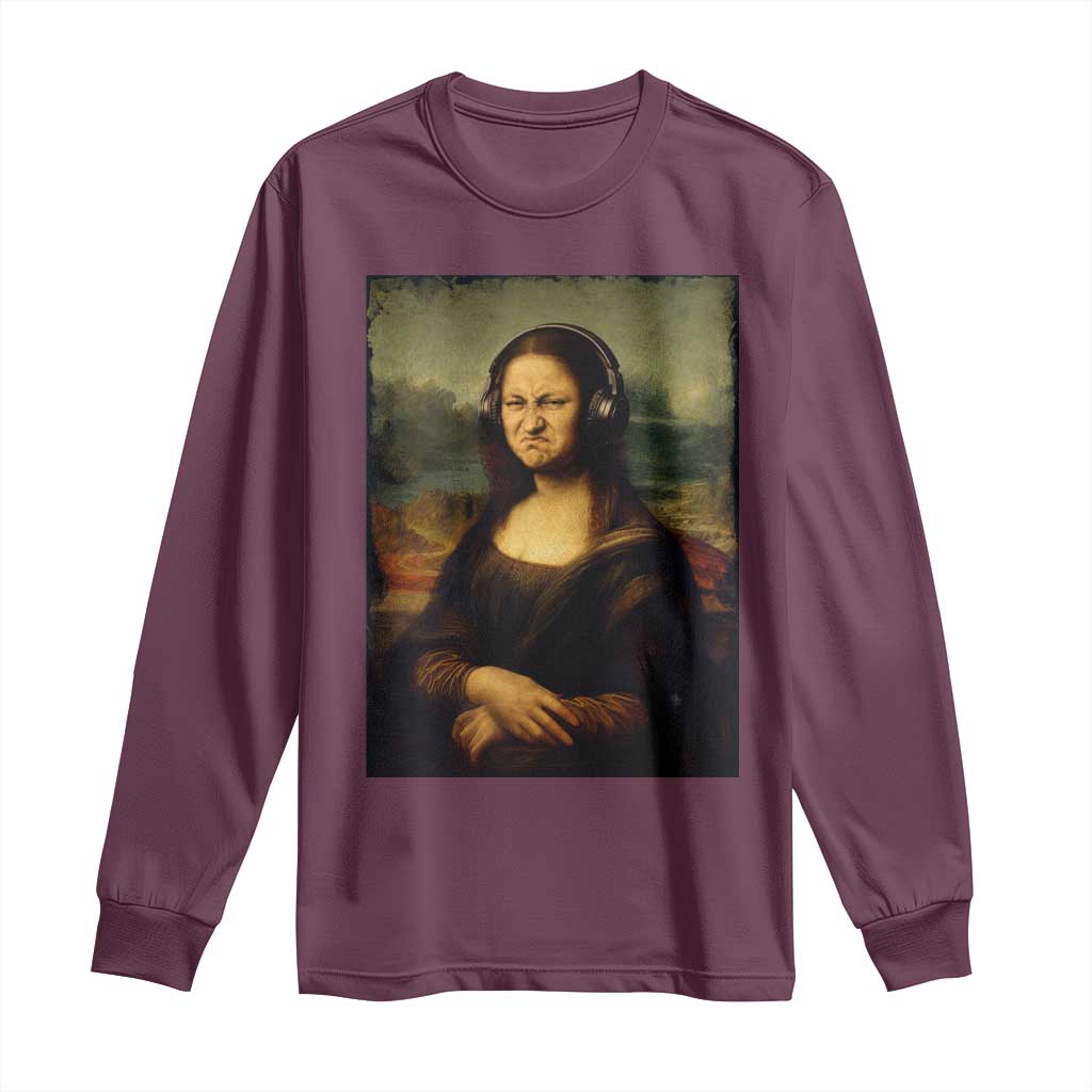 Funny Mona Lisa Bass Face Music Lovers DJs Long Sleeve Shirt TS11 Maroon Print Your Wear