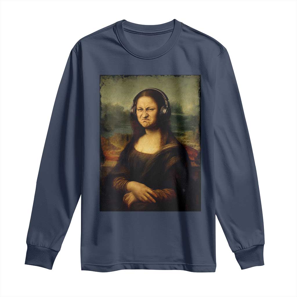 Funny Mona Lisa Bass Face Music Lovers DJs Long Sleeve Shirt TS11 Navy Print Your Wear