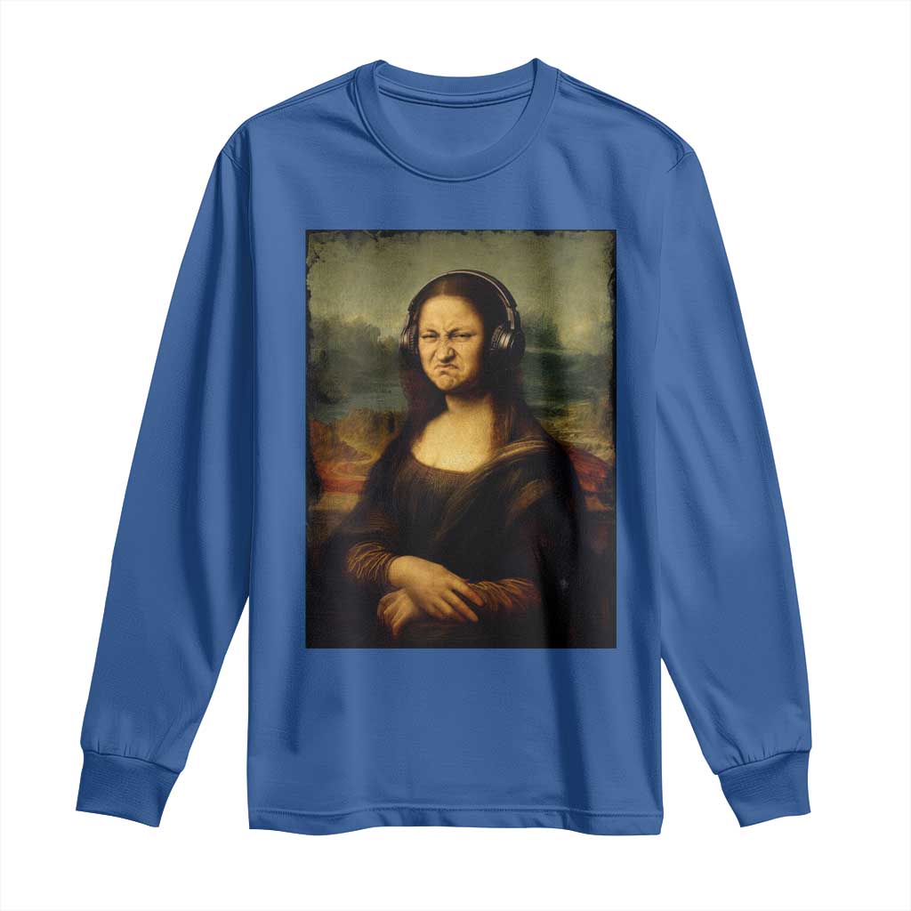 Funny Mona Lisa Bass Face Music Lovers DJs Long Sleeve Shirt TS11 Royal Blue Print Your Wear