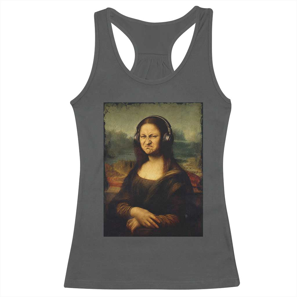 Funny Mona Lisa Bass Face Music Lovers DJs Racerback Tank Top TS11 Dark Heather Print Your Wear