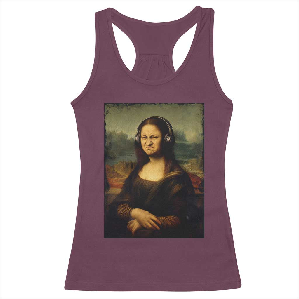 Funny Mona Lisa Bass Face Music Lovers DJs Racerback Tank Top TS11 Maroon Print Your Wear