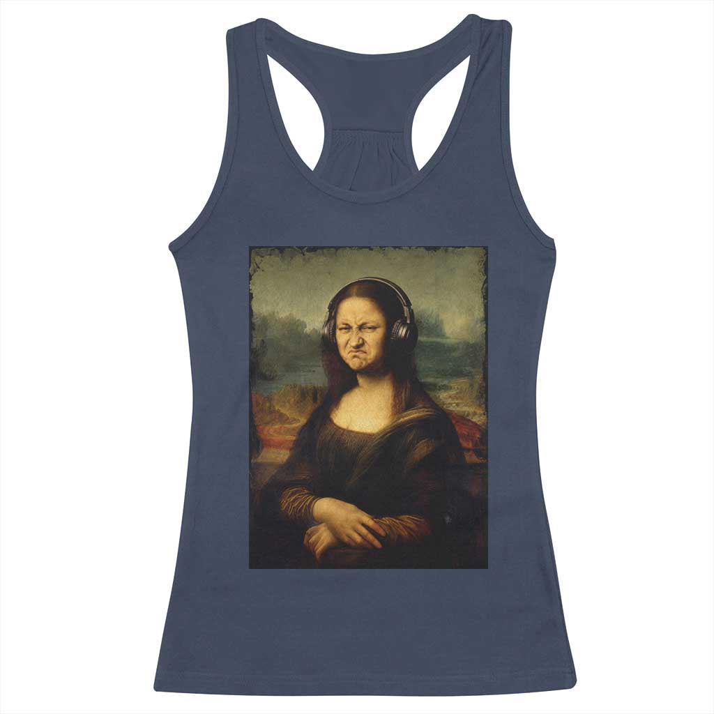 Funny Mona Lisa Bass Face Music Lovers DJs Racerback Tank Top TS11 Navy Print Your Wear