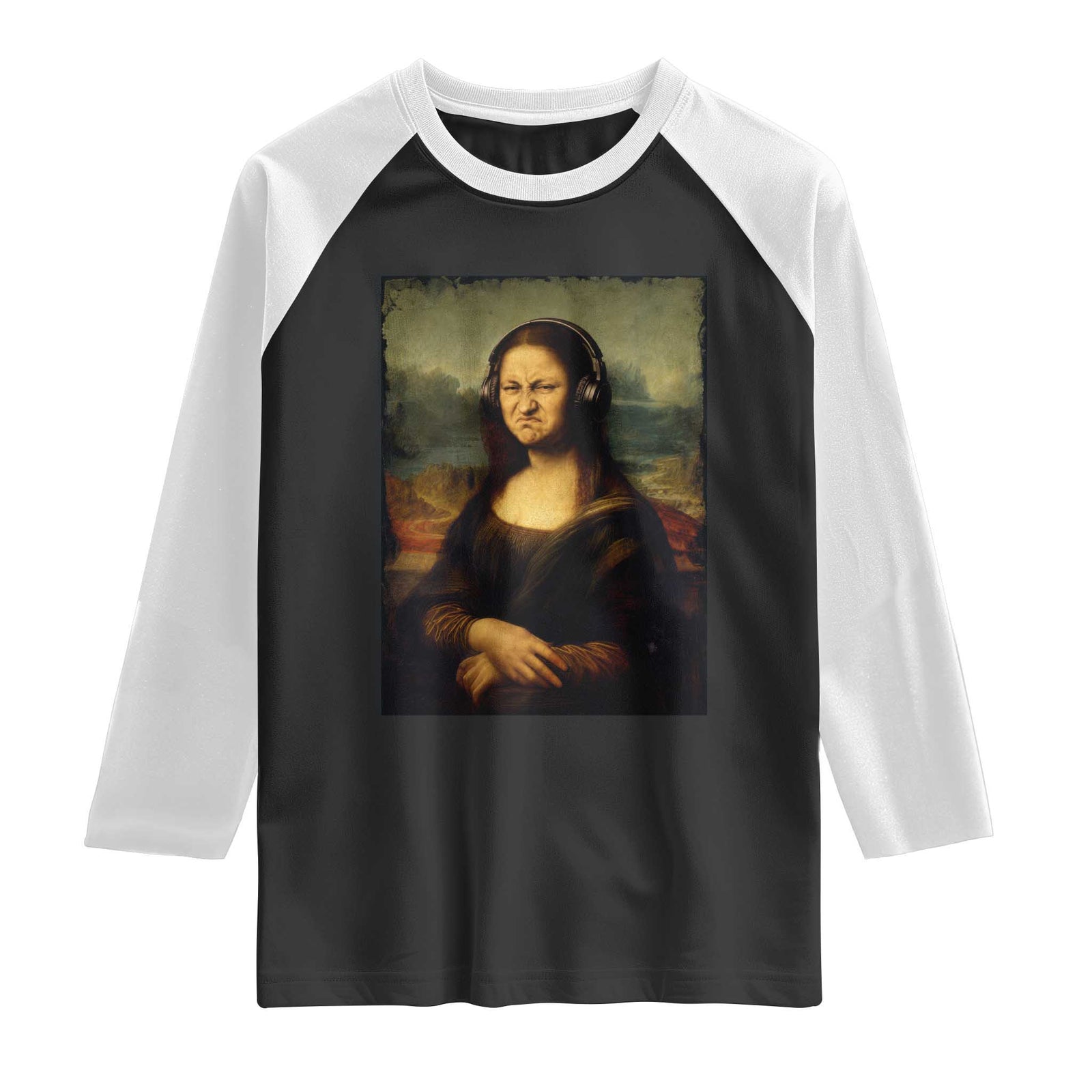 Funny Mona Lisa Bass Face Music Lovers DJs Raglan Shirt TS11 Black White Print Your Wear