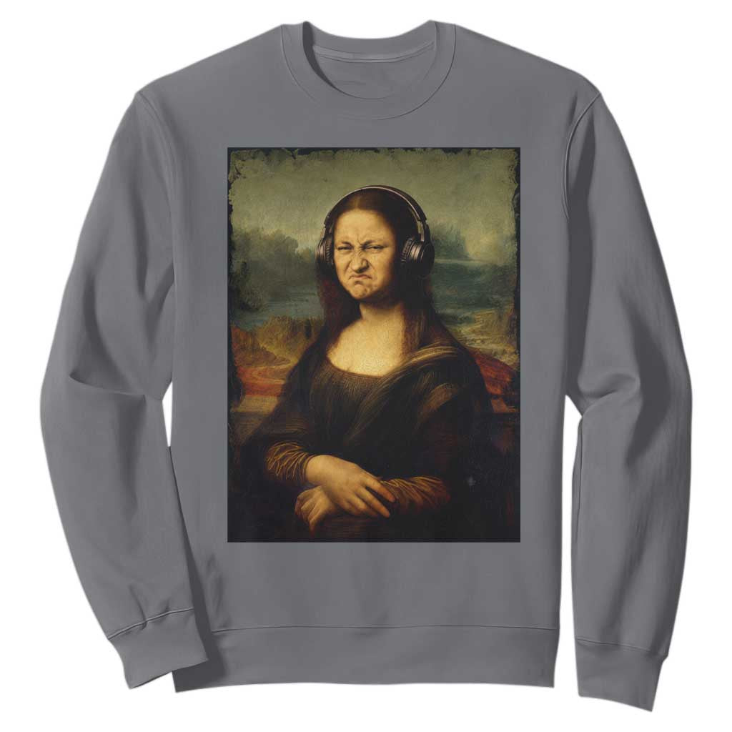 Funny Mona Lisa Bass Face Music Lovers DJs Sweatshirt TS11 Charcoal Print Your Wear