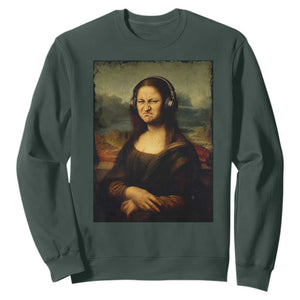 Funny Mona Lisa Bass Face Music Lovers DJs Sweatshirt TS11 Dark Forest Green Print Your Wear