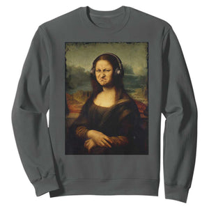 Funny Mona Lisa Bass Face Music Lovers DJs Sweatshirt TS11 Dark Heather Print Your Wear