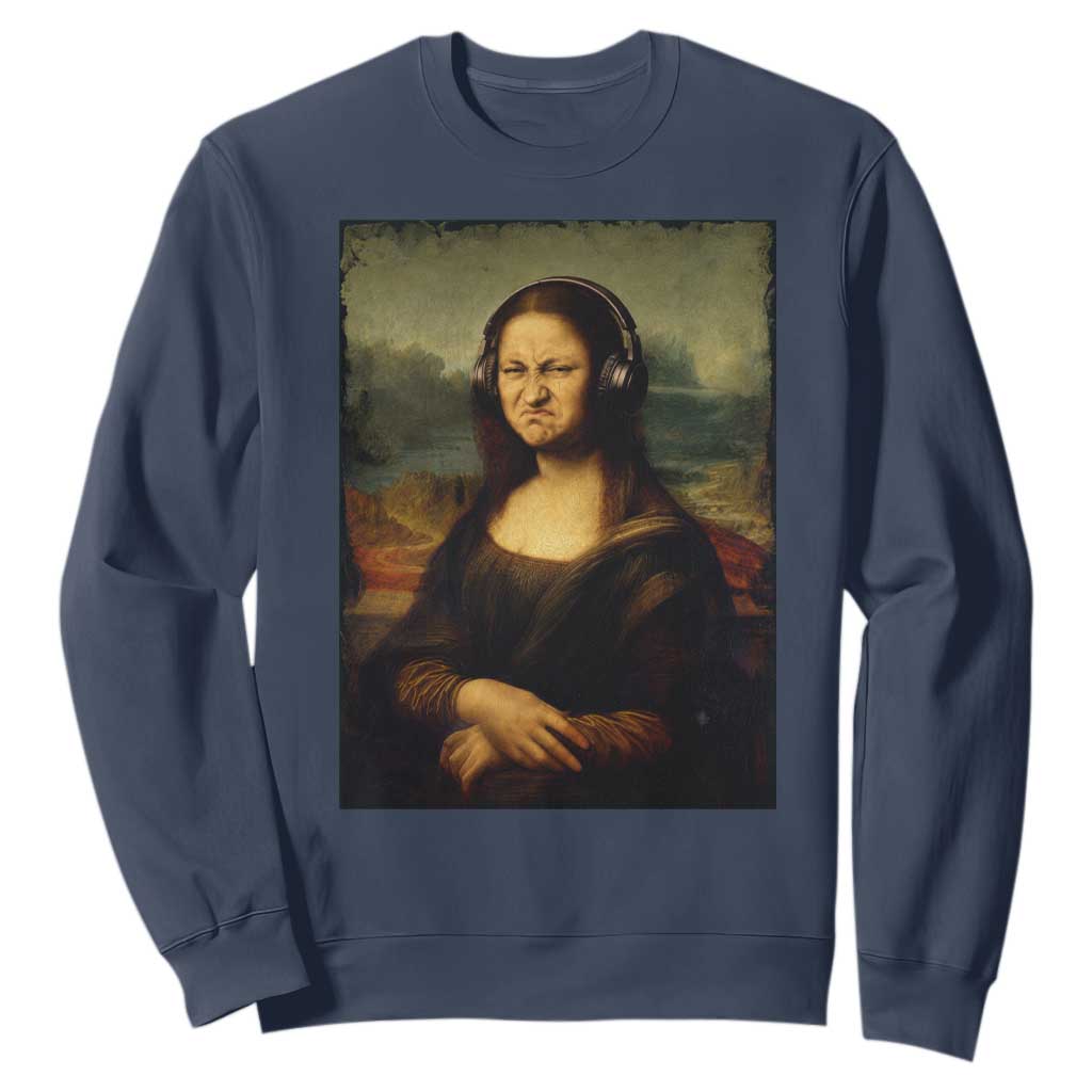 Funny Mona Lisa Bass Face Music Lovers DJs Sweatshirt TS11 Navy Print Your Wear