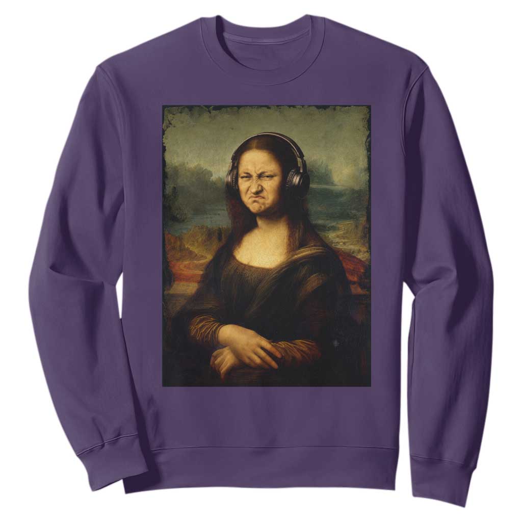 Funny Mona Lisa Bass Face Music Lovers DJs Sweatshirt TS11 Purple Print Your Wear
