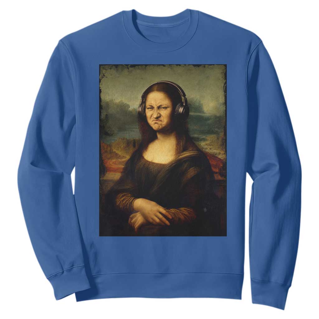 Funny Mona Lisa Bass Face Music Lovers DJs Sweatshirt TS11 Royal Blue Print Your Wear