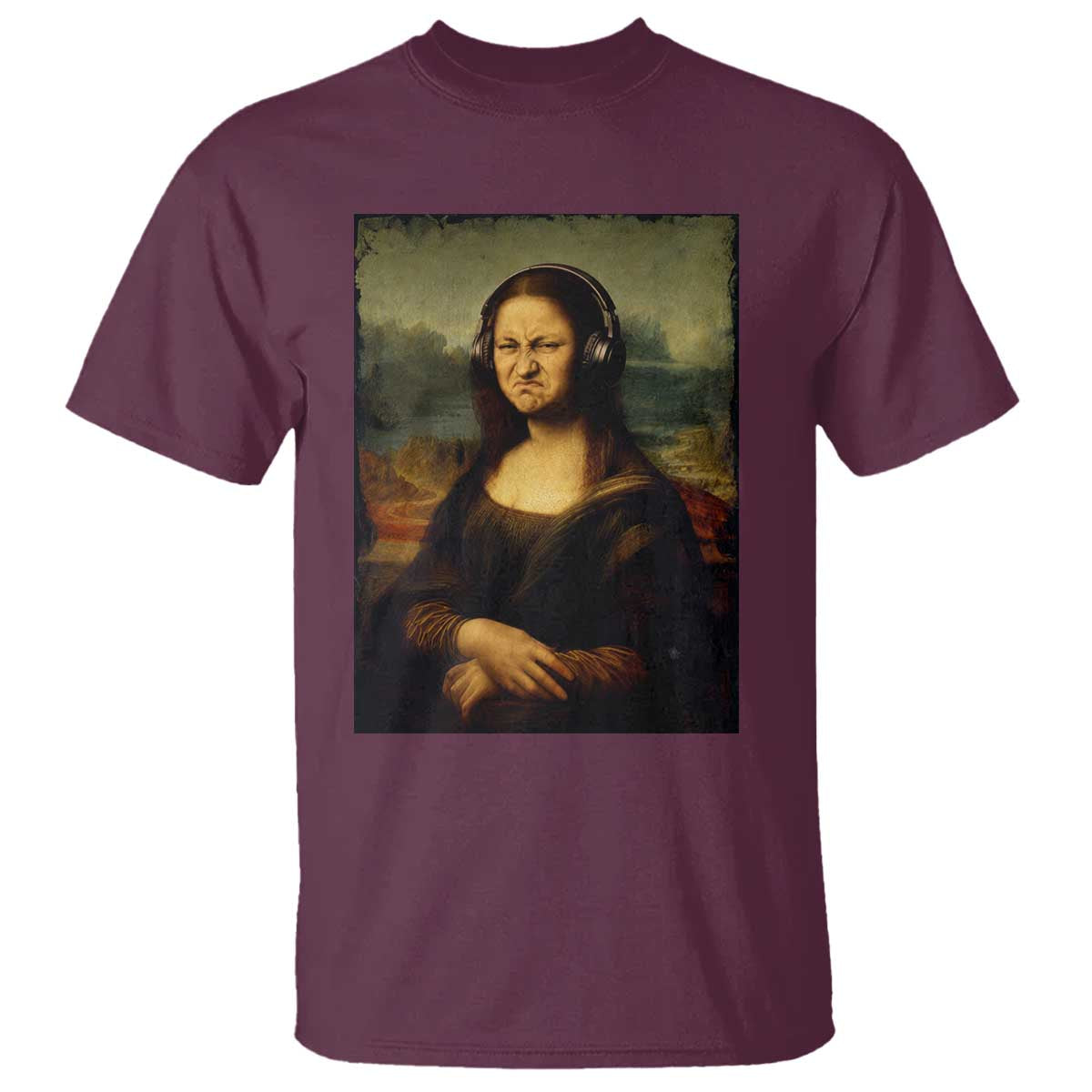 Funny Mona Lisa Bass Face Music Lovers DJs T Shirt TS11 Maroon Print Your Wear