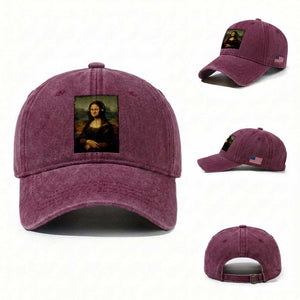Funny Mona Lisa Bass Face Music Lovers DJs Washed Cotton Baseball Cap TS11 Washed Cap Universal Fit Burgundy Print Your Wear
