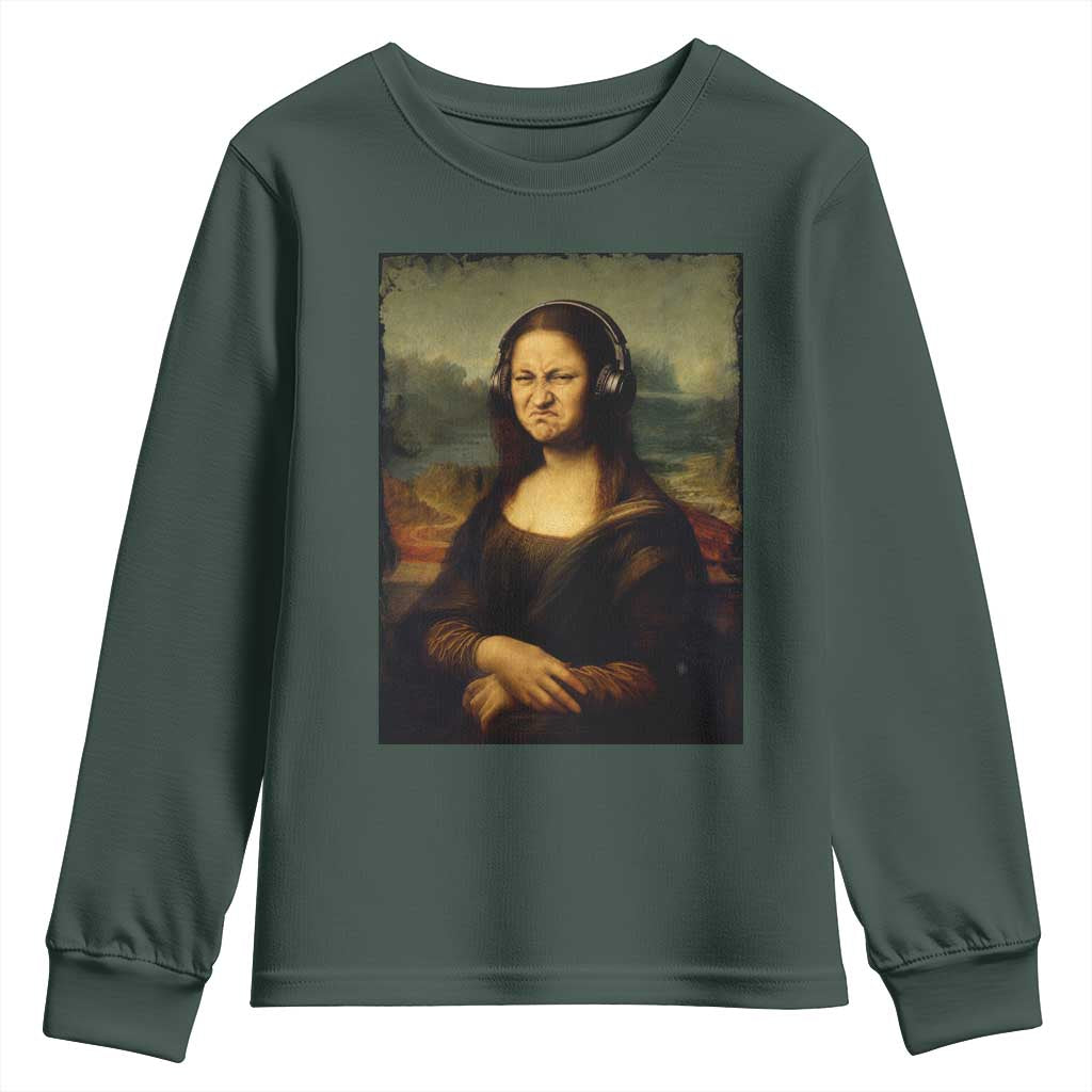 Funny Mona Lisa Bass Face Music Lovers DJs Youth Sweatshirt TS11 Dark Forest Green Print Your Wear