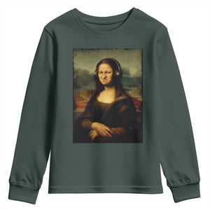 Funny Mona Lisa Bass Face Music Lovers DJs Youth Sweatshirt TS11 Dark Forest Green Print Your Wear